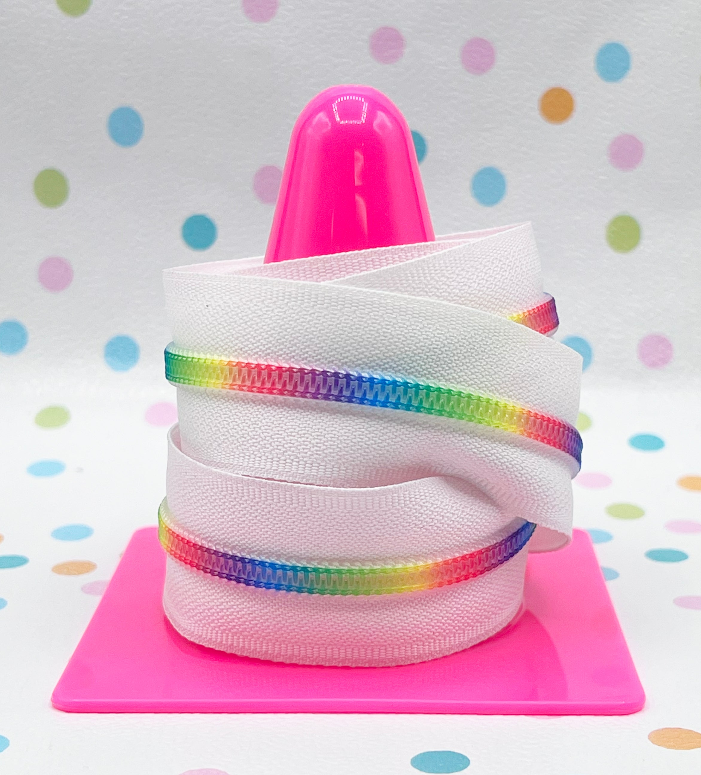 RETAIL ZIPPER TAPE White w/Rainbow